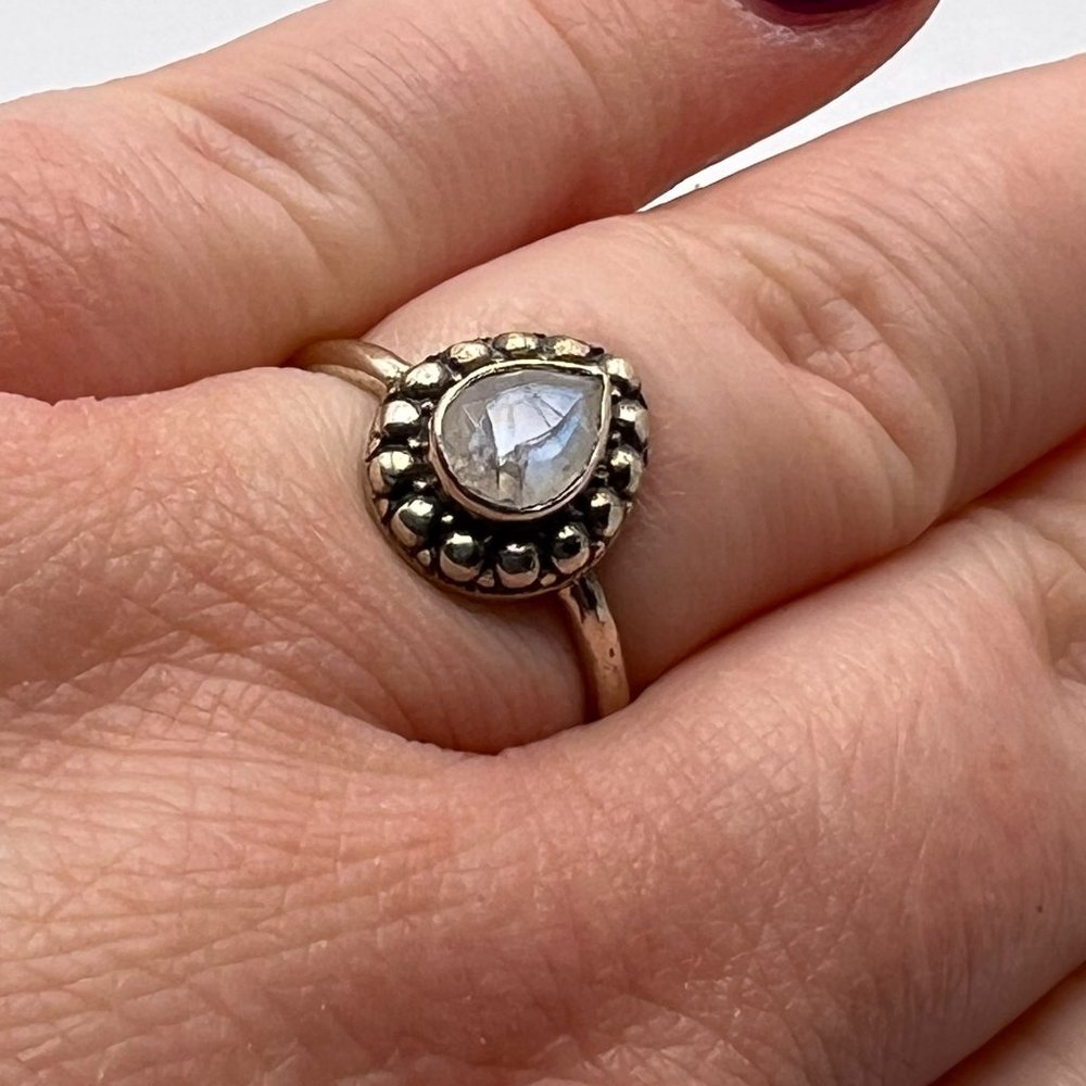 Rainbow Moonstone Ring Size 7.5 - Sterling Silver